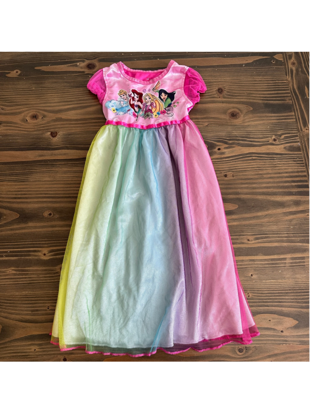 Girls Disney Princess Dress Size 4T Pink Rainbow Tulle Cinderella Ariel Rapunzel